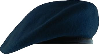 TheSupplyRoom Unlined Beret with Leather Sweatband 7 3/8, Academy Blue