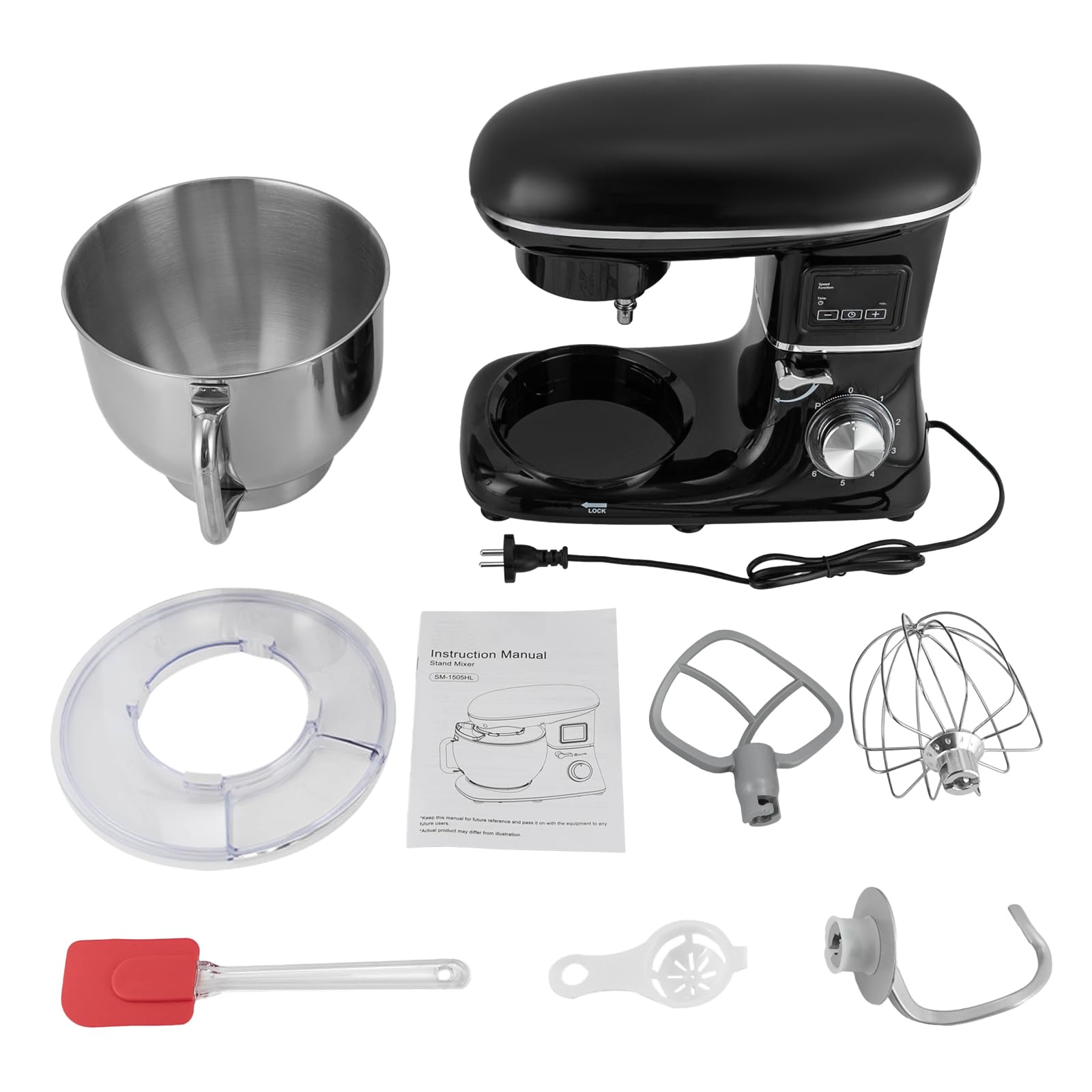 Robot kuchenny 1500 W z wyświetlaczem LCD, wielofunkcyjny robot kuchenny z prędkością 6 + 1, mikser 6,2 l, w zestawie trzepaczka do jajek, ubijak i hak do zagniatania, urządzenie do mieszania z