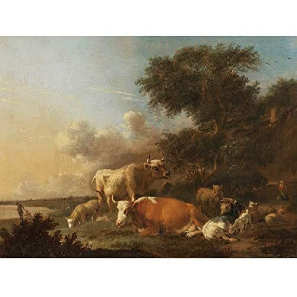 Artery8 Klomp Landscape With Cattle Art Print Canvas Premium Wall Decor Poster Mural