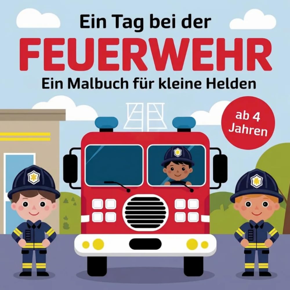 Ein Tag bei der Feuerwehr: Ein Malbuch für kleine Helden ab 4 Jahren mit 50 faszinierenden Ausmalbildern