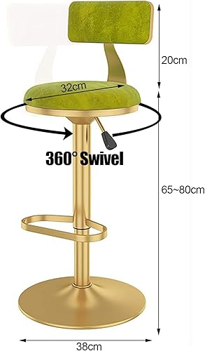 Miniatura 13 de Taburetes de bar giratorio de terciopelo con respaldo y reposapiés dorado, sillas de cocina, desayuno, comedor, pub, cocina, mostrador de altura