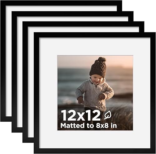 KINLINK Portarretratos negros de 12 x 12 pulgadas, cuadrados con plexiglás para fotos de 8 x 8 pulgadas con paspartú o de 12 x 12 pulgadas sin