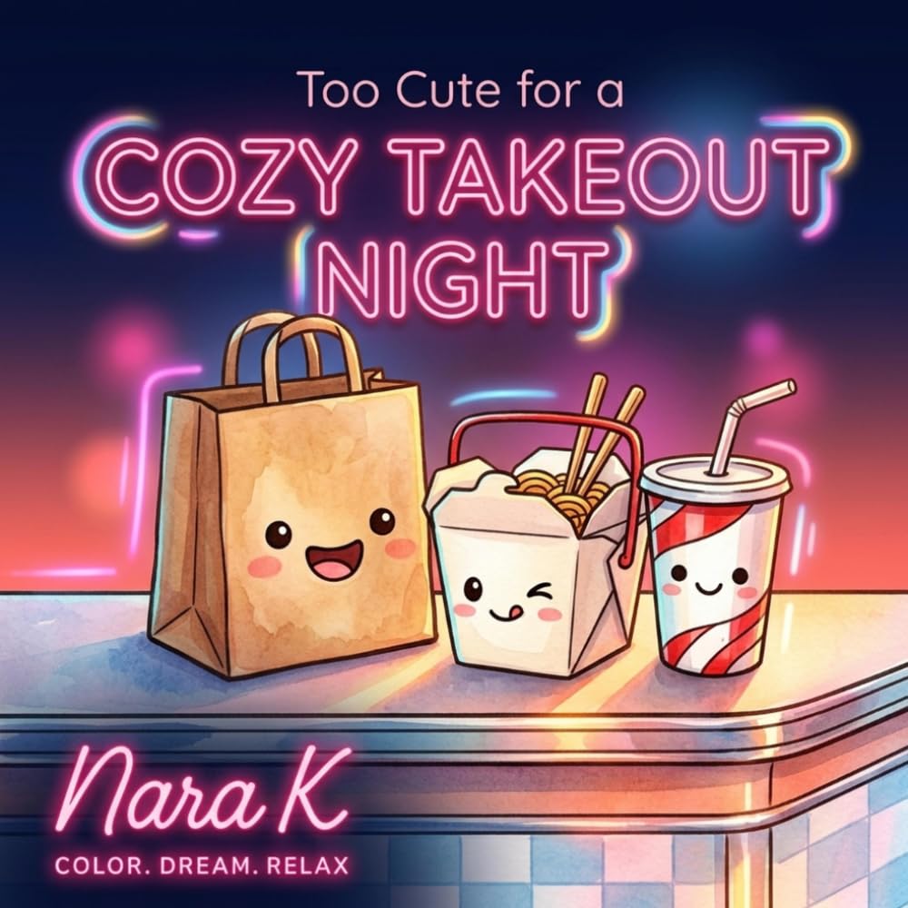 Too Cute for a Cozy Takeout Night: A Bold and Easy Kawaii Coloring Book with Adorable Comfort Food Nights for Adults and Kids