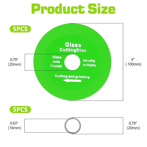 Miniatura 2 de Paquete de 5 cuchillas de corte de vidrio de 4 pulgadas para amoladora, disco de corte de vidrio de 4 pulgadas