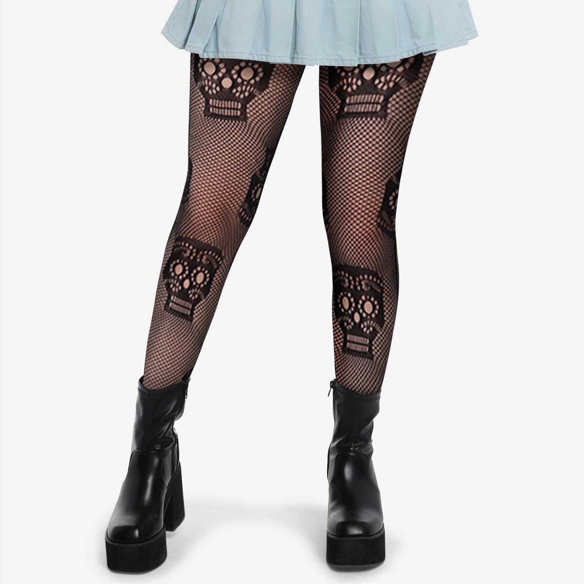 DRESHOW 6 Pack Fishnet Garter Belt Stocking Suspender Pantyhose Tights Thigh High Pantyhose: One Size 1 Pair: Large Skull