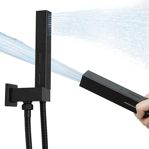 Cabezal rociador de ducha de mano 2 en 1 de latón negro mate con accesorio de manguera flexible de 59 pulgadas de largo y soporte de varita de ducha