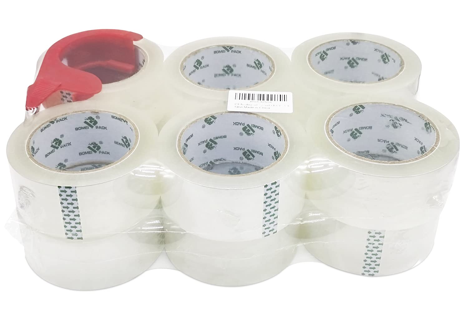 BOMEI PACK 12 Rollos Silencioso Cinta Embalar Adhesiva 48MMx 66M, para Cajas y Paquetes, 60micron Silencioso Cinta Adhesiva con dispensador