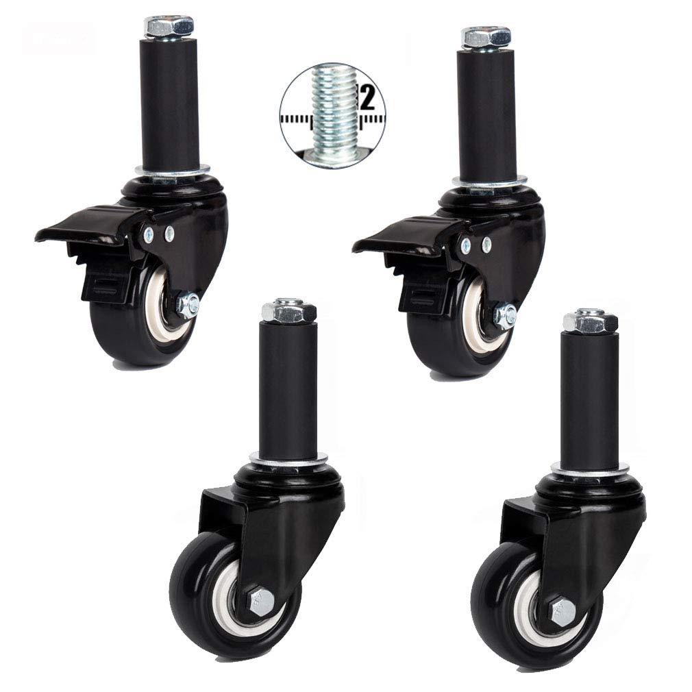 YUZGUHEY 2in Swivel Caster Wheels 4pcs Polyurethane Heavy Duty Threaded Stem M12x60mm 120kg Capacity for Coffee Table Cabinet(Universal+brake)