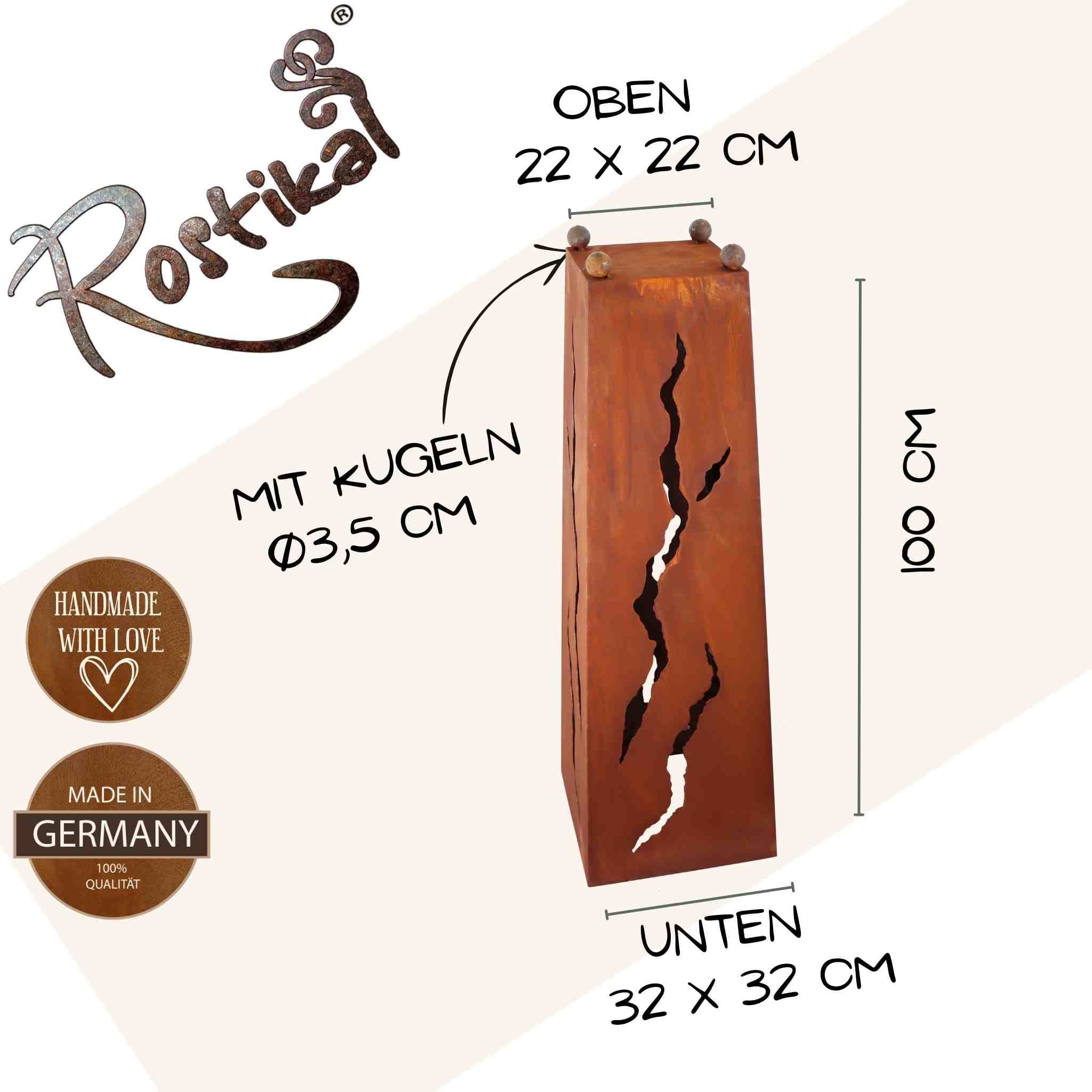 Rostikal Edelrost Säule Flamme 1 m, Pflanzsäule mit Schale, Gartendeko Rost, Blumensäule Outdoor Vintage, Rostsäule für Garten und Terrasse, Handmade