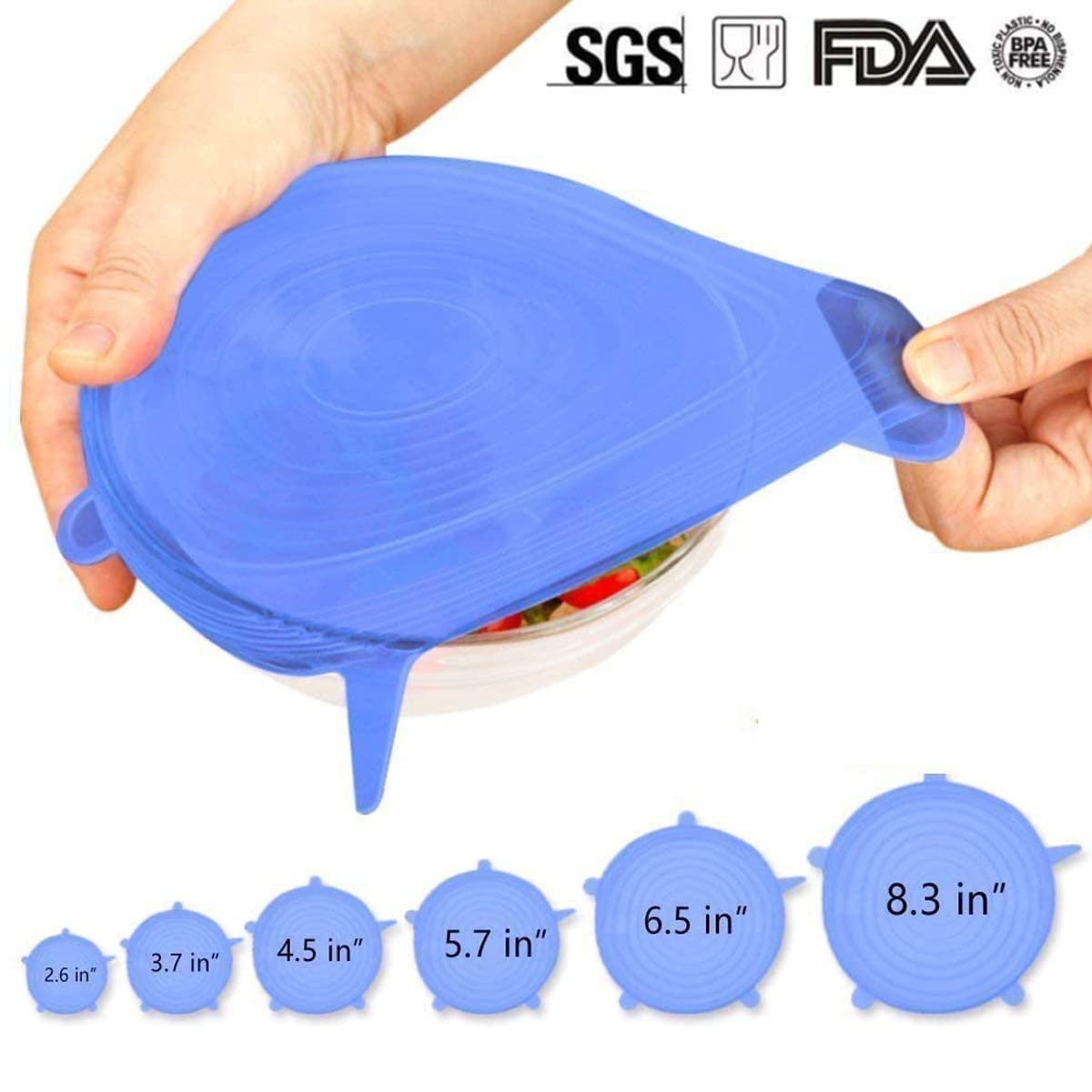 Silicone Stretch Lids, Multi Size Reusable Silicone Lids Food And Bowl Covers, Dishwasher And Freezer Safe (Color May Vary) (STANDARD, Random Color Pack of 18 Pcs) — Amazon image 4
