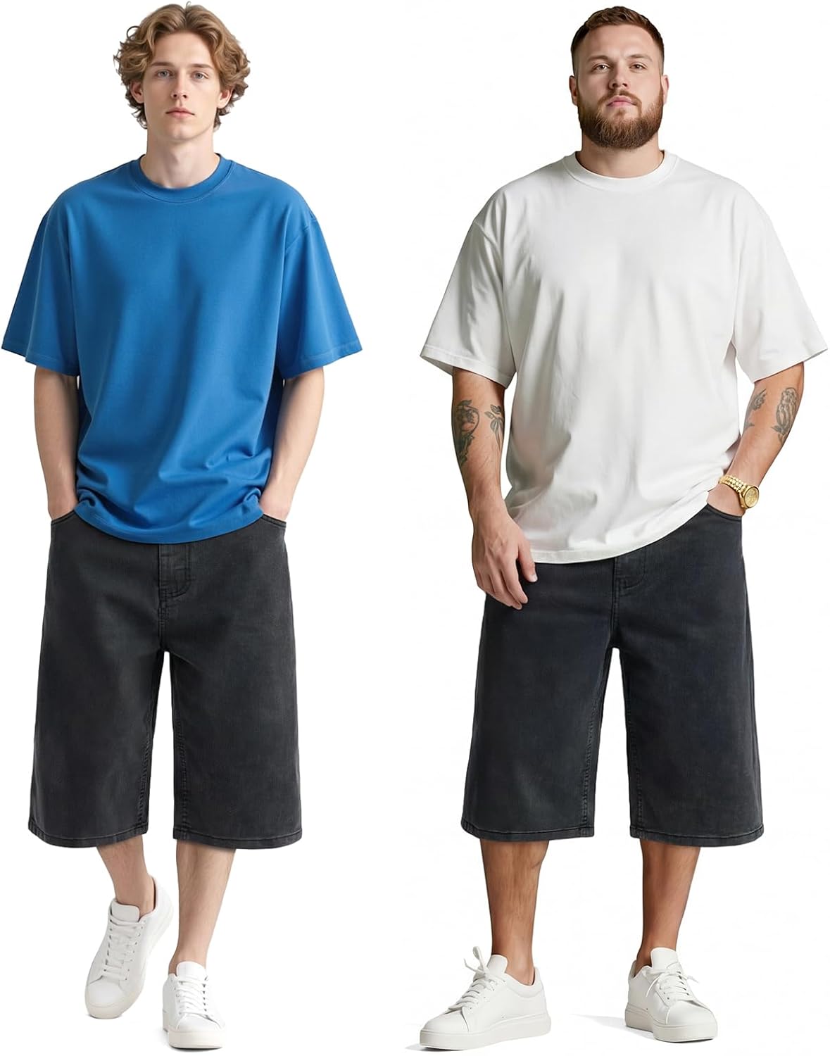 Heyfanee Mens Baggy Jean Shorts Stretch Loose Fit Denim Shorts Below Knee 15 Inch Inseam - Image 4