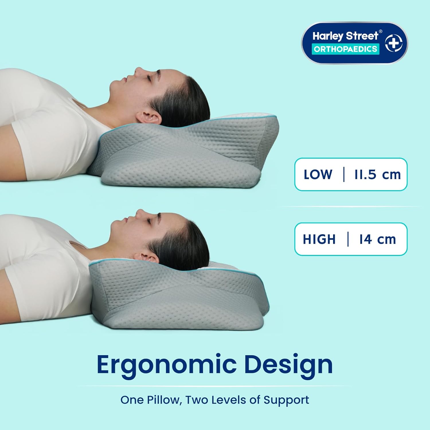 Harley Street Orthopedic Neck Support Pillow (Large) | Ergonomic Cervical Pillow | Orthopaedic Memory Foam Pillow for Side Sleepers | Hypoallergenic & Machine Washable