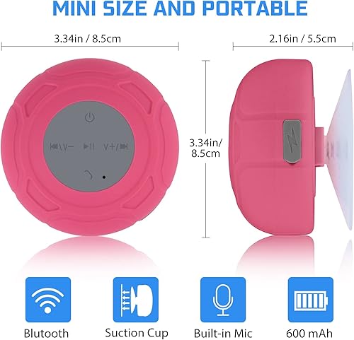 Miniatura 10 de Altavoz de ducha Bluetooth impermeable portátil inalámbrico resistente al agua manos libres altavoz con micrófono incorporado, ventosa para baño azul