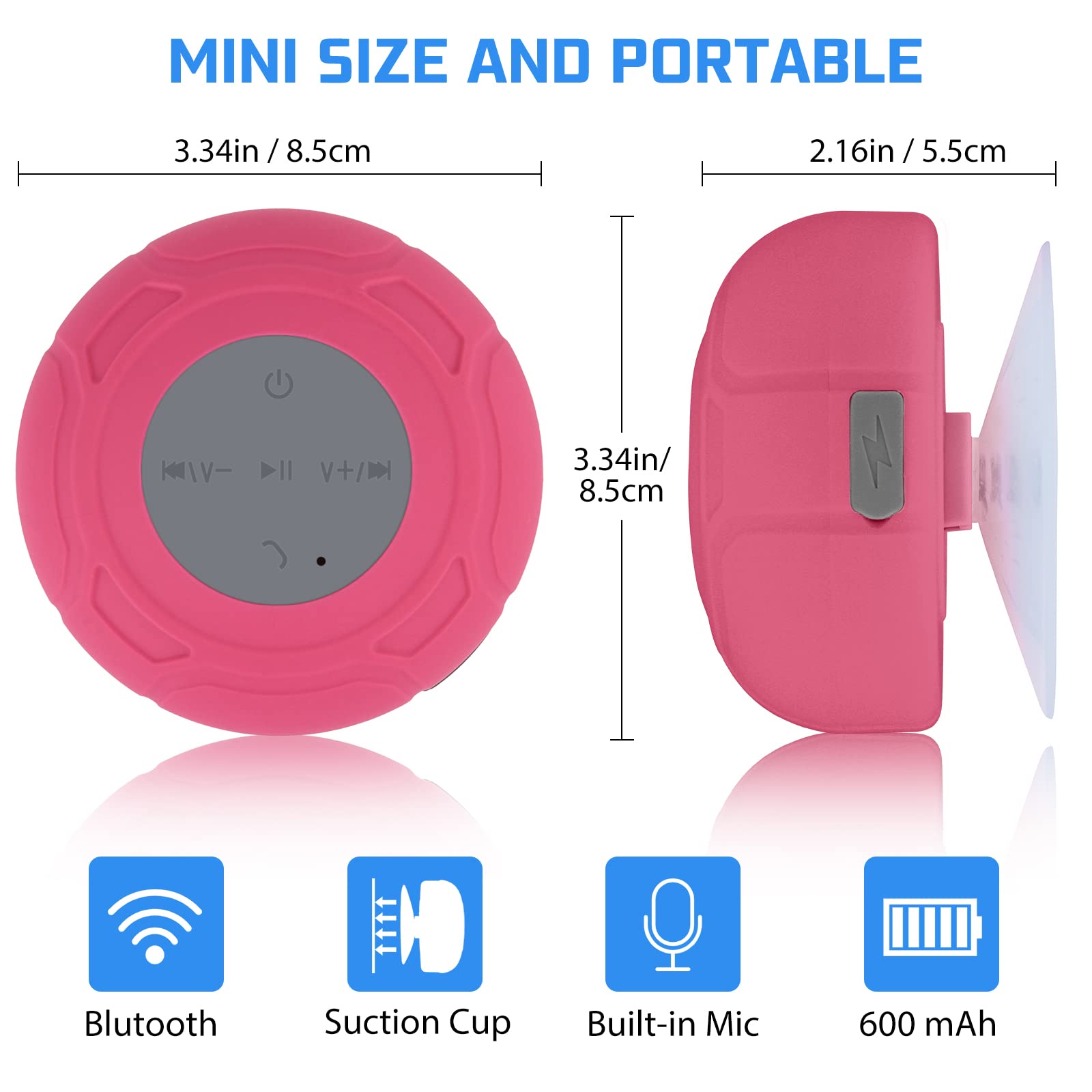 Altoparlante da doccia Bluetooth impermeabile, portatile, senza fili, resistente all'acqua, con ventosa, microfono integrato, idea regalo per bambini, per bagno, cucina, colore: rosso