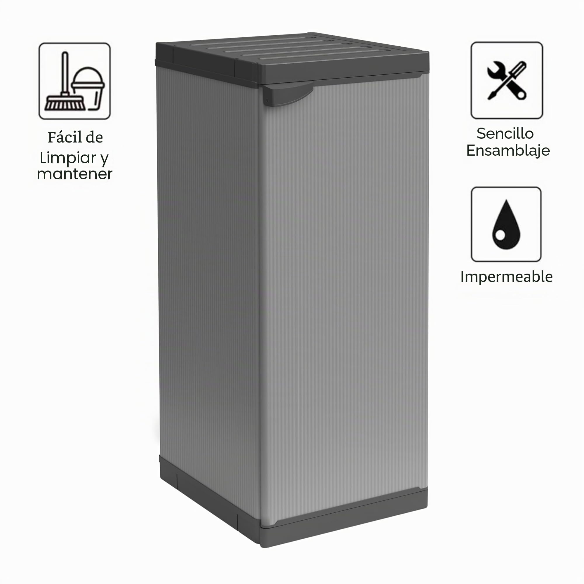 mongardi W2016 - Armario de Resina de PVC y PP, 1 Puerta, 1 Estante, fácil de Montar, Modular System, Resistente, Apto para ambientes Interiores y Exteriores, 34 x 40 x 85 cm, Negro y Gris, única