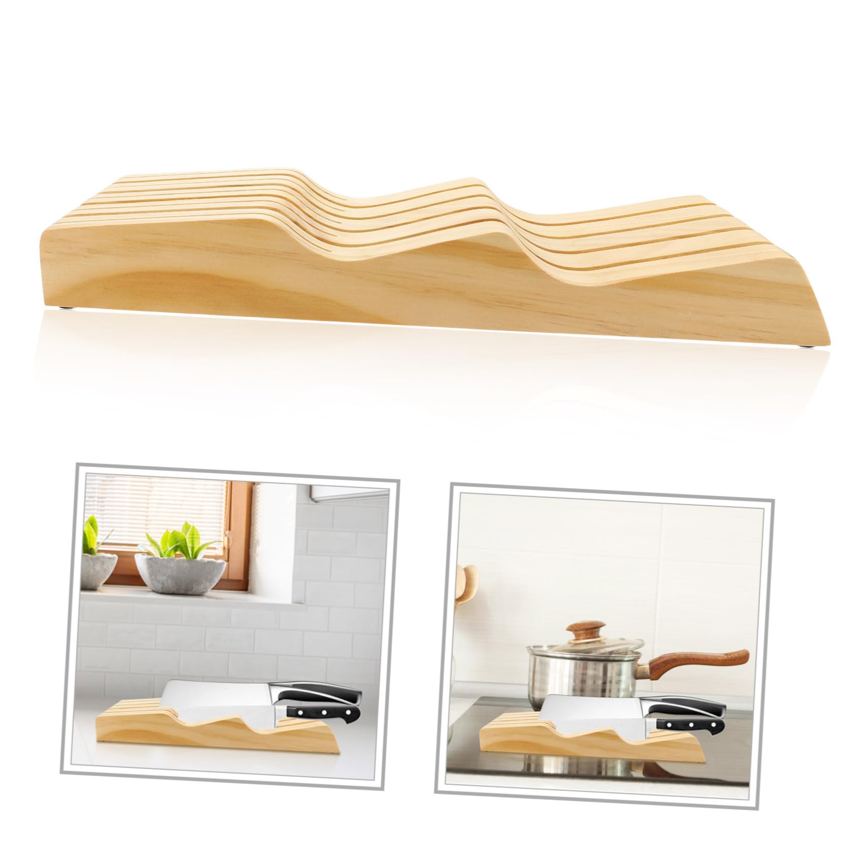 CIYODO 1pc Knives Storage Rack Khaki Beech Knife Holder for Home Restaurant Kitchen Organizer Space Saving Design for Standard Unique Option