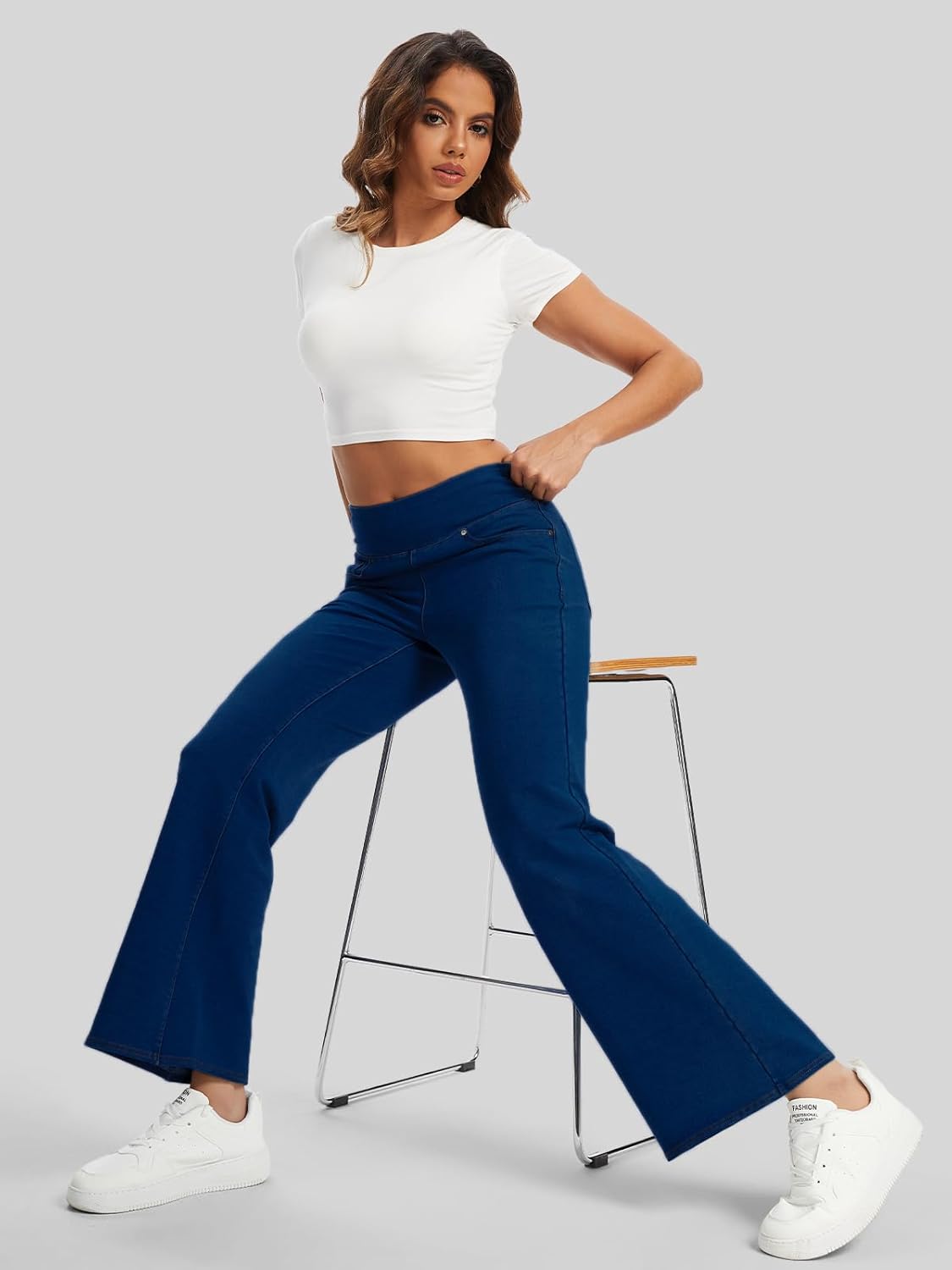 Women’s High Waisted Jeans Pants Stretchy Pull On Bootcut Pants with Pockets Soft Wide Leg Casual Everyday Trousers - Image 6
