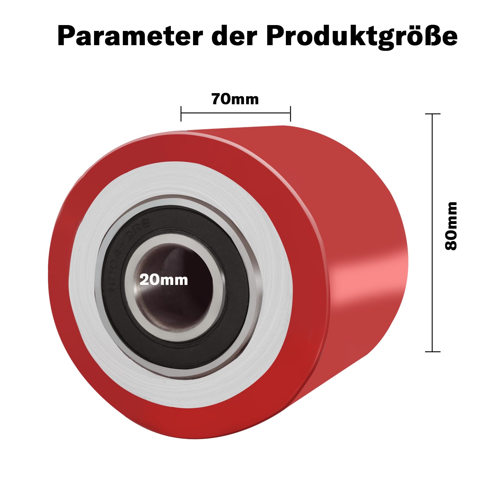 4 Stück Hubwagen rollen Polyurethan 80 x 70 mm,Achse 20 mm,Max 600 KG,Rot | Rollen mit kugellager,Hubwagen ersatzteile,Abriebfester,für Hubwagen Ersatzrollen,schont den Boden,geräuscharm
