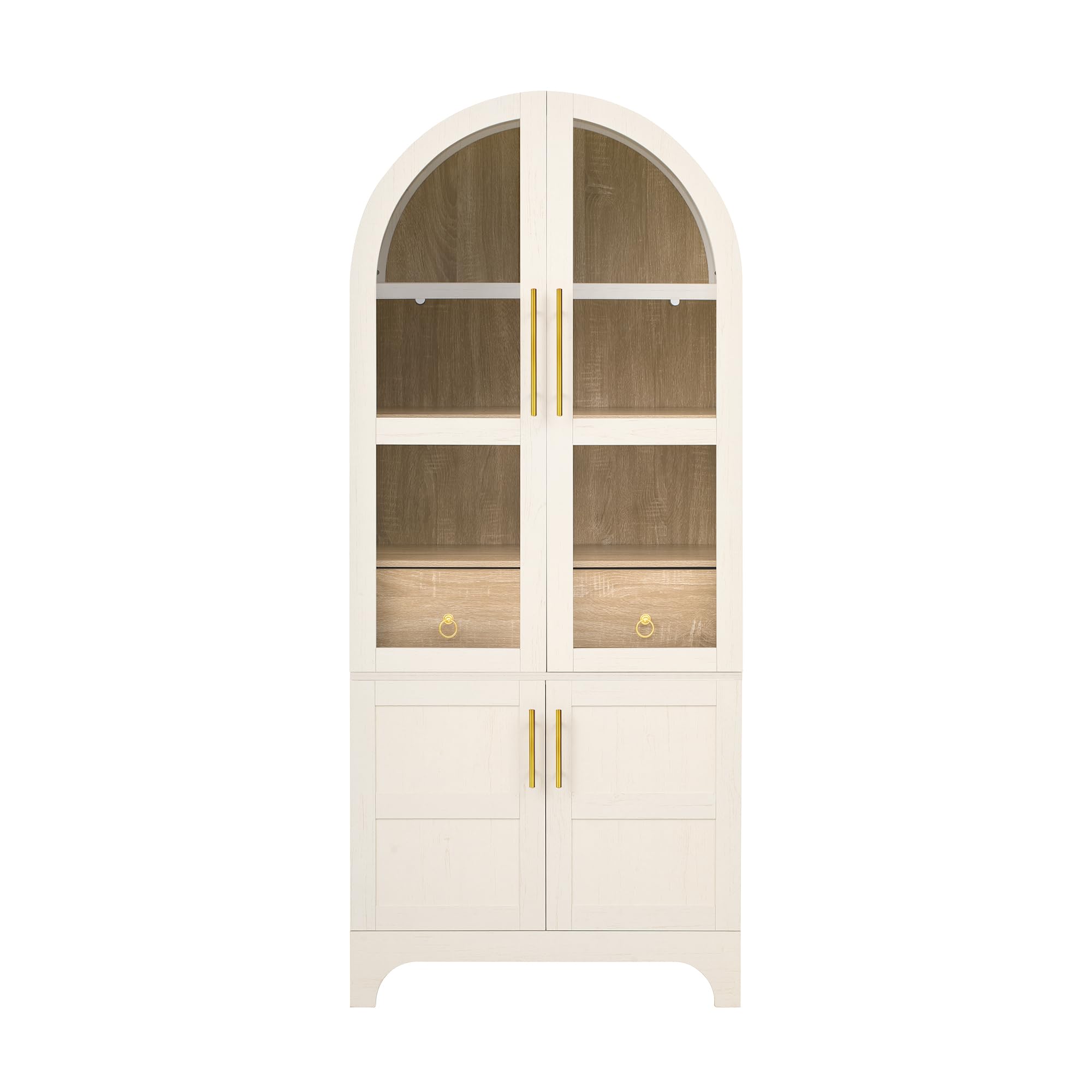 Mobiletto alto con vetro scanalato, ripiani regolabili, cassetto, armadietto da cucina con grande capienza, ideale per sala da pranzo, soggiorno, cucina, bianco