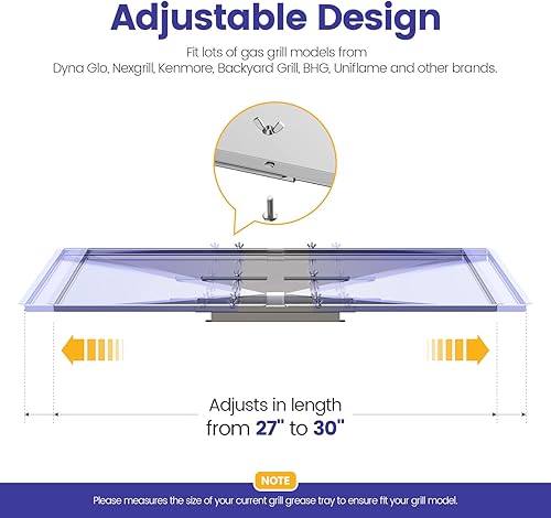 Miniatura 2 de Geesta Juego de bandejas de grasa para parrilla, piezas de repuesto de parrilla de acero inoxidable, bandejas de goteo ajustables de 27 a 30