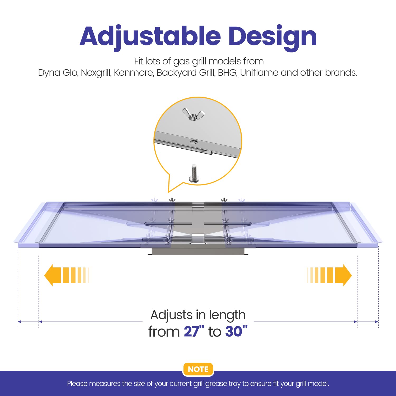 Geesta Grill Grease Tray Set, Stainless Steel Grill Replacement Parts, 27" - 30" Adjustable Grill Drip Pans Fit for Gas Grill from Dyna Glo, Nexgrill, Backyard Grill, Expert, BHG, Kenmore and More
