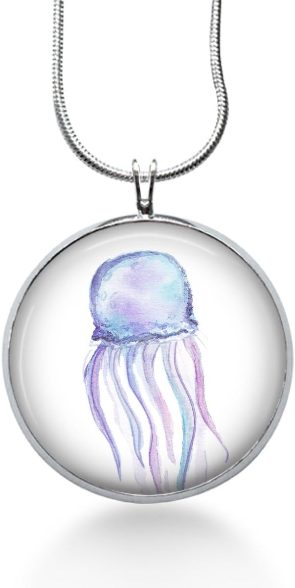 Colorful Jellyfish Drawing Necklace,Summer Ocean Jewelry for Women, Handmade Pendant