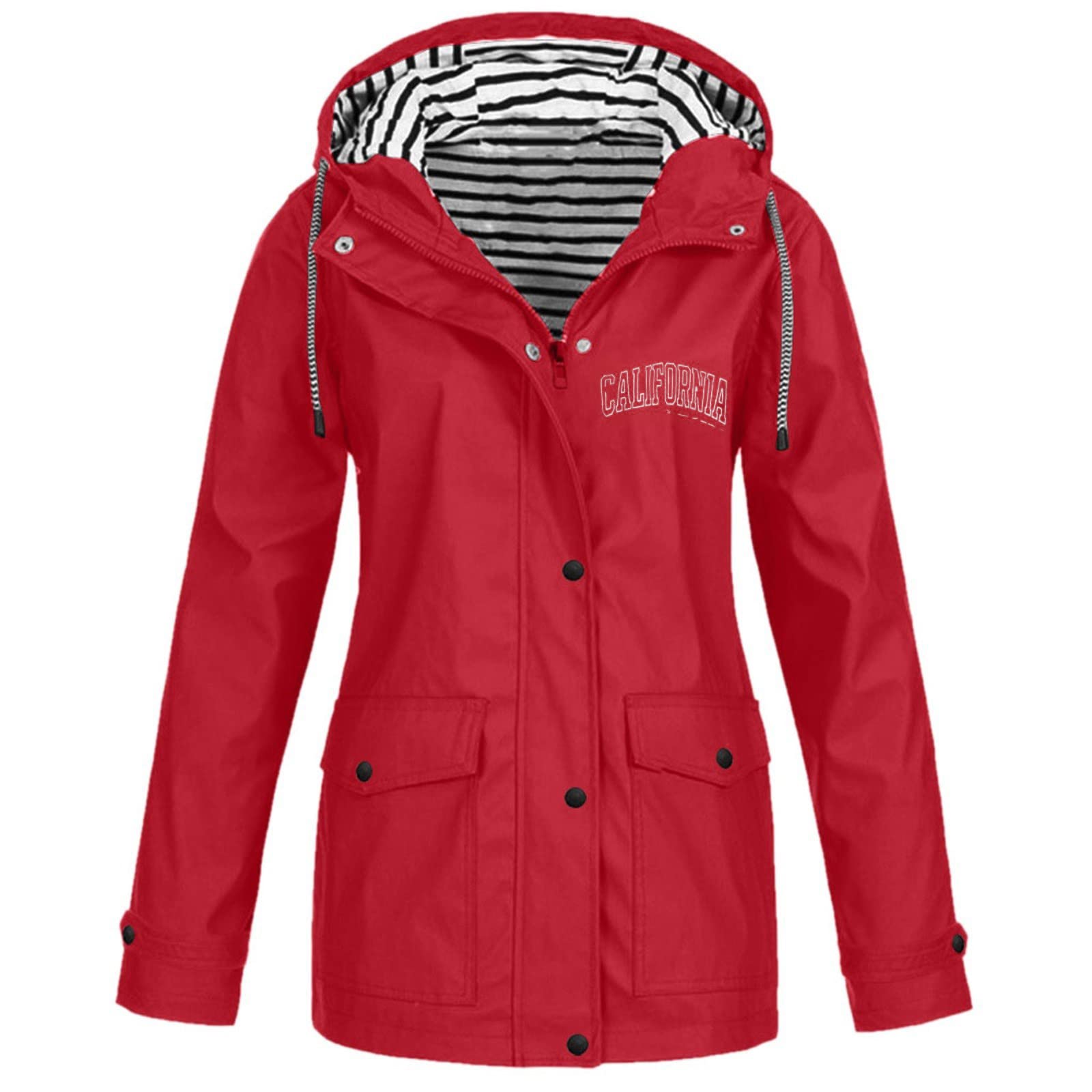 Giacca Casual Da Donna Tinta Unita Outdoor Taglie Forti Con Cappuccio Impermeabili Antivento Coulisse A Maniche Lunghe Outwear Catarifrangente Running Impermeabile Antipioggia Jacket E