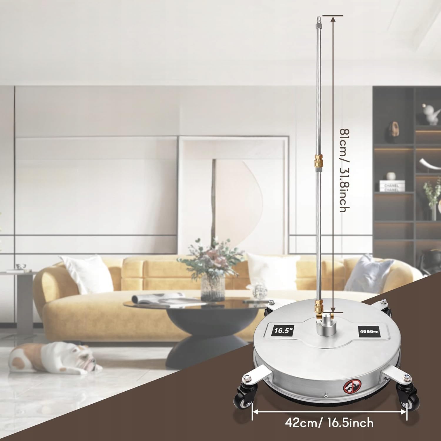 Rosfix Zestaw szczotek obrotowych ze stali nierdzewnej 42 cm - 275 bar, szybkie mocowanie 1/4", podwójna dysza obrotowa | zamiennik kompatybilny z akcesoriami typu T-Racer | czyszczenie podłóg, ścian