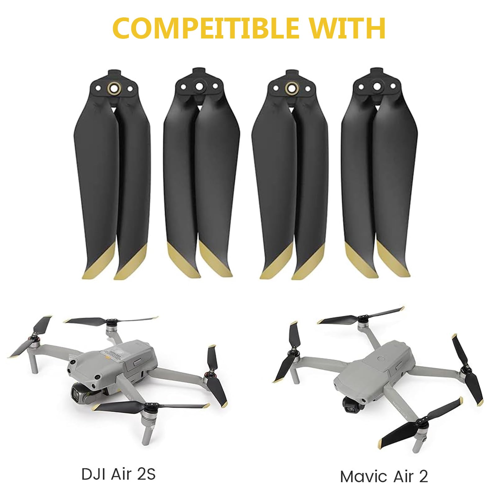 2 Paar DJI Mavic Air 2/2S Propeller – Geräuscharm, Mit Goldakzent & Verbesserter Aerodynamik