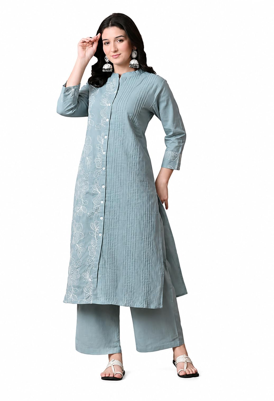 Women Cotton Slub Embroidered Kurta | Straight Kurti with Pintuck Design | Office Wear | Casual-image-23