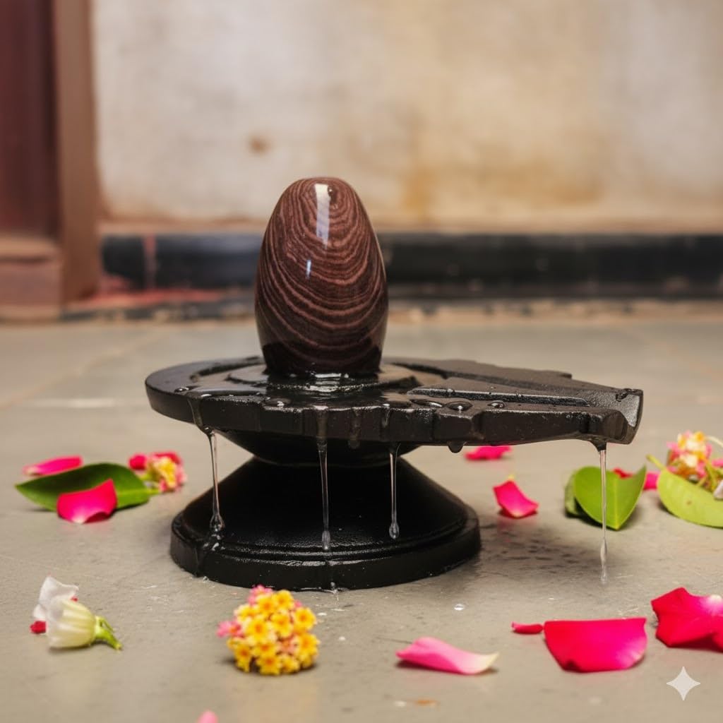 Original Black Narmadeshwar 2 Inch Shivling, Lingam, Shiva Lingam & 4 Inch Jaladhari, Yoni Base, Lingam Holder, Shivling Stand for Home Puja