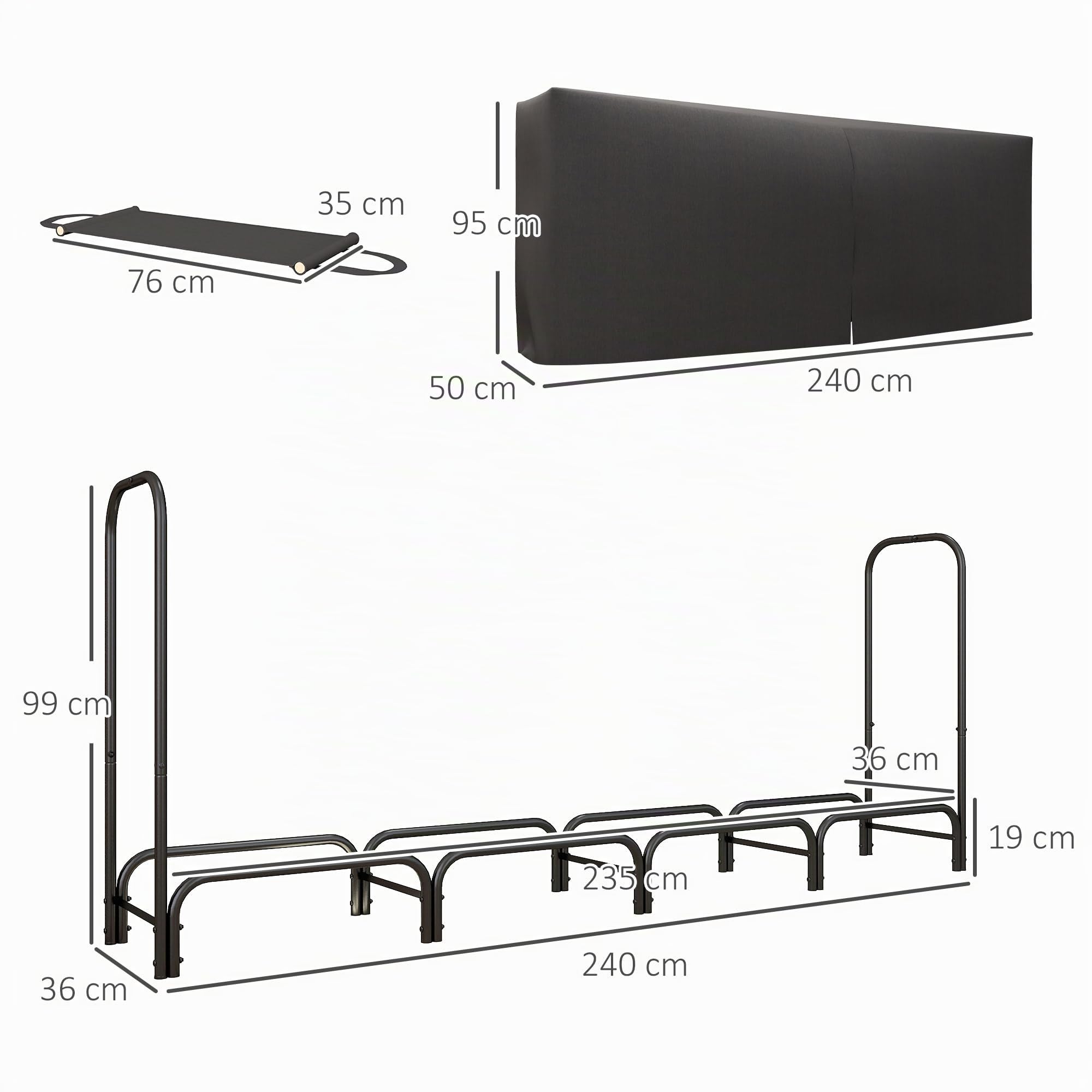 Outsunny Portalegna da Interno ed Esterno in Metallo 240x36x99 cm Nero