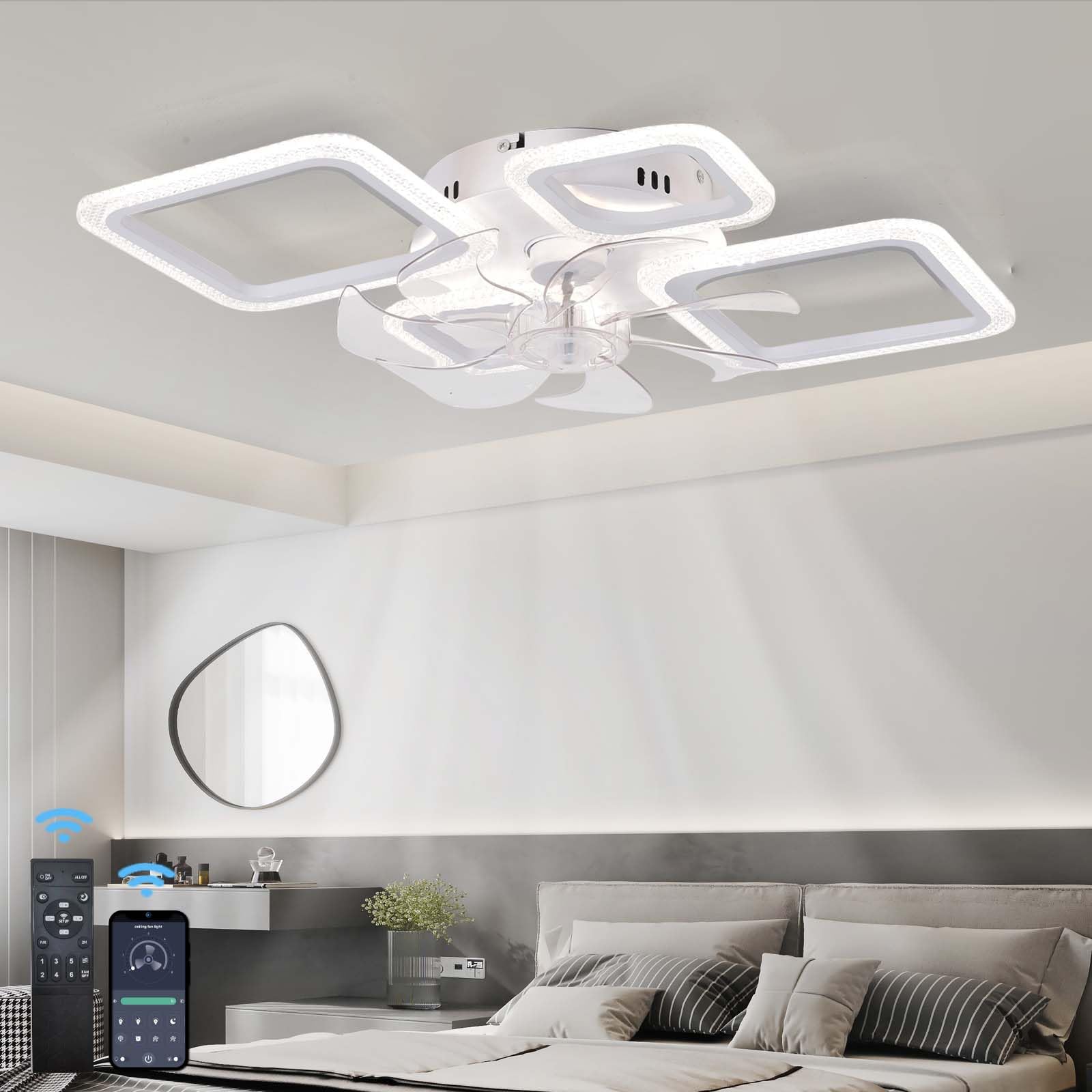 HXYSXHJUO Ceiling Fans with Lights, Lamps,aplikacja I Pilot Zdalnego Sterowania,6 Speeds, Stepless Color Temperature,Quiet Fan Lights for Bedroom Living Room
