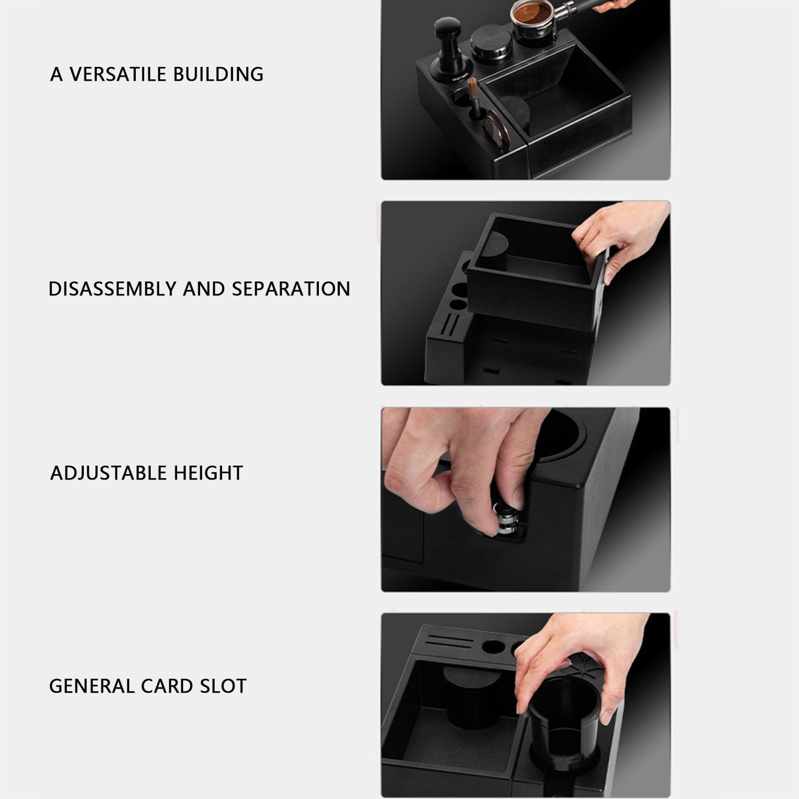 Cryfokt Tamperstation, Multifunktionaler Kaffeezubehör-Organizer mit Rutschfester Basis und Klopfbox, für 51 54 58 Mm Siebträger, Tamper-Verteiler (BLACK)