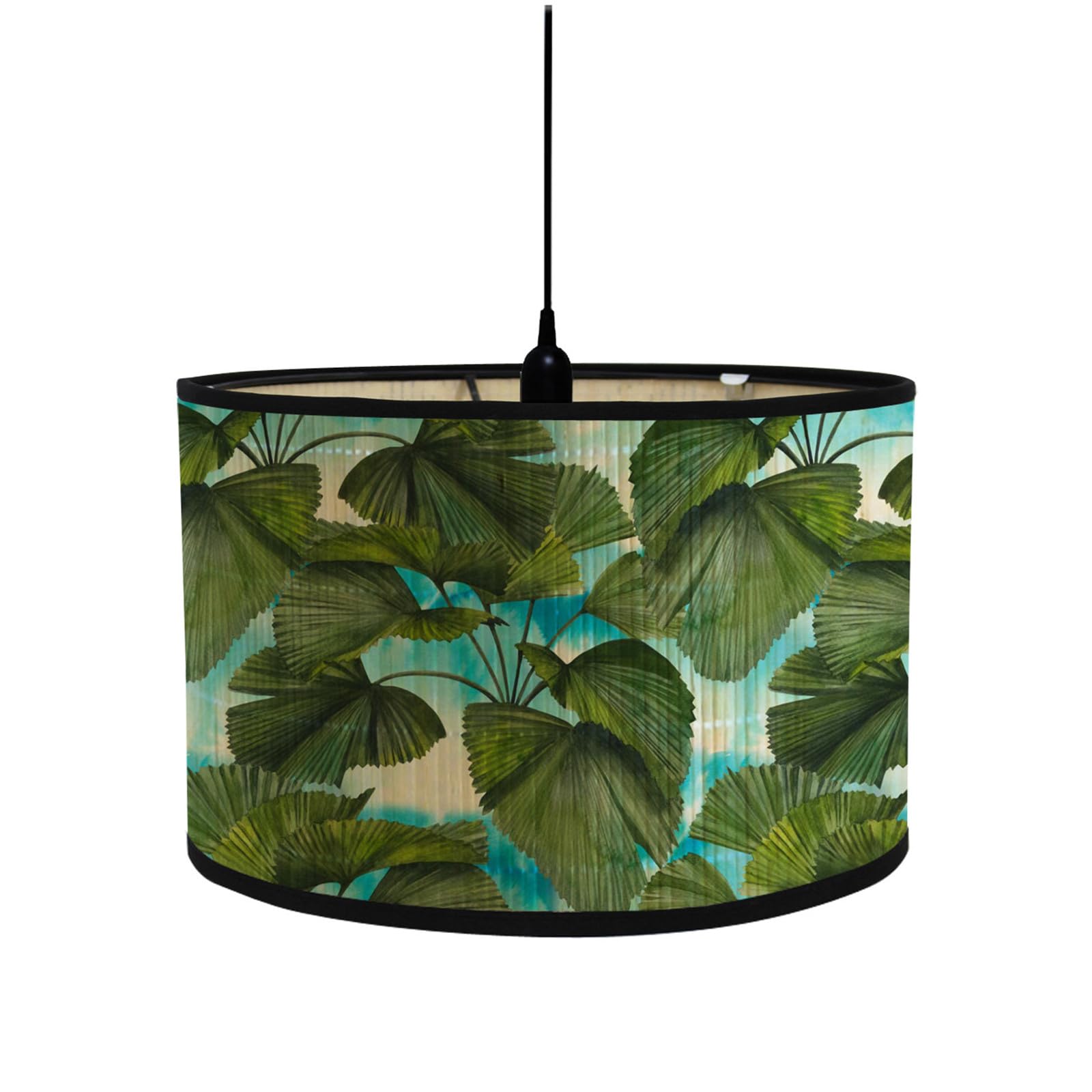 FANSU Round Drum Light Shade for Table Lamp, Modern Tropical Flower Pendant Lampshades Easy Fit for Living Rooms, Bedroom, Hallways, Reading Room (30x30x20cm,Blue)