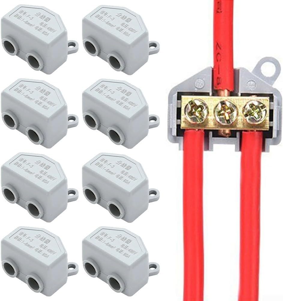 Quick Terminal Block Brass Cable Splice Connector, 60A High Power Wire Splitter, 400V T-Type Electrical Junction Block for 1-6mm², Flame Retardant