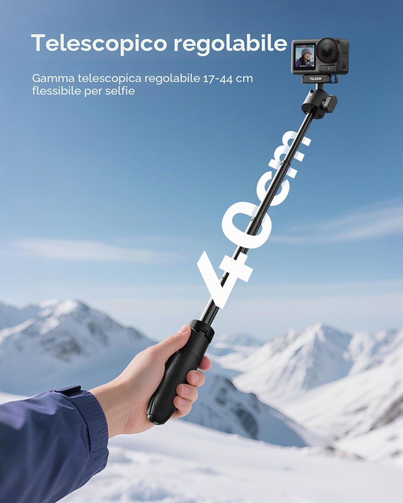TELESIN 40cm Mini Selfie Treppiede, Selfie Treppiede con Magnetica Sgancio Rapido, Portatile Monopiedino Impugnatura per Vlog, Palo Estendibile Regolabile 360° per DJI Osmo Action 5 Pro/4/3