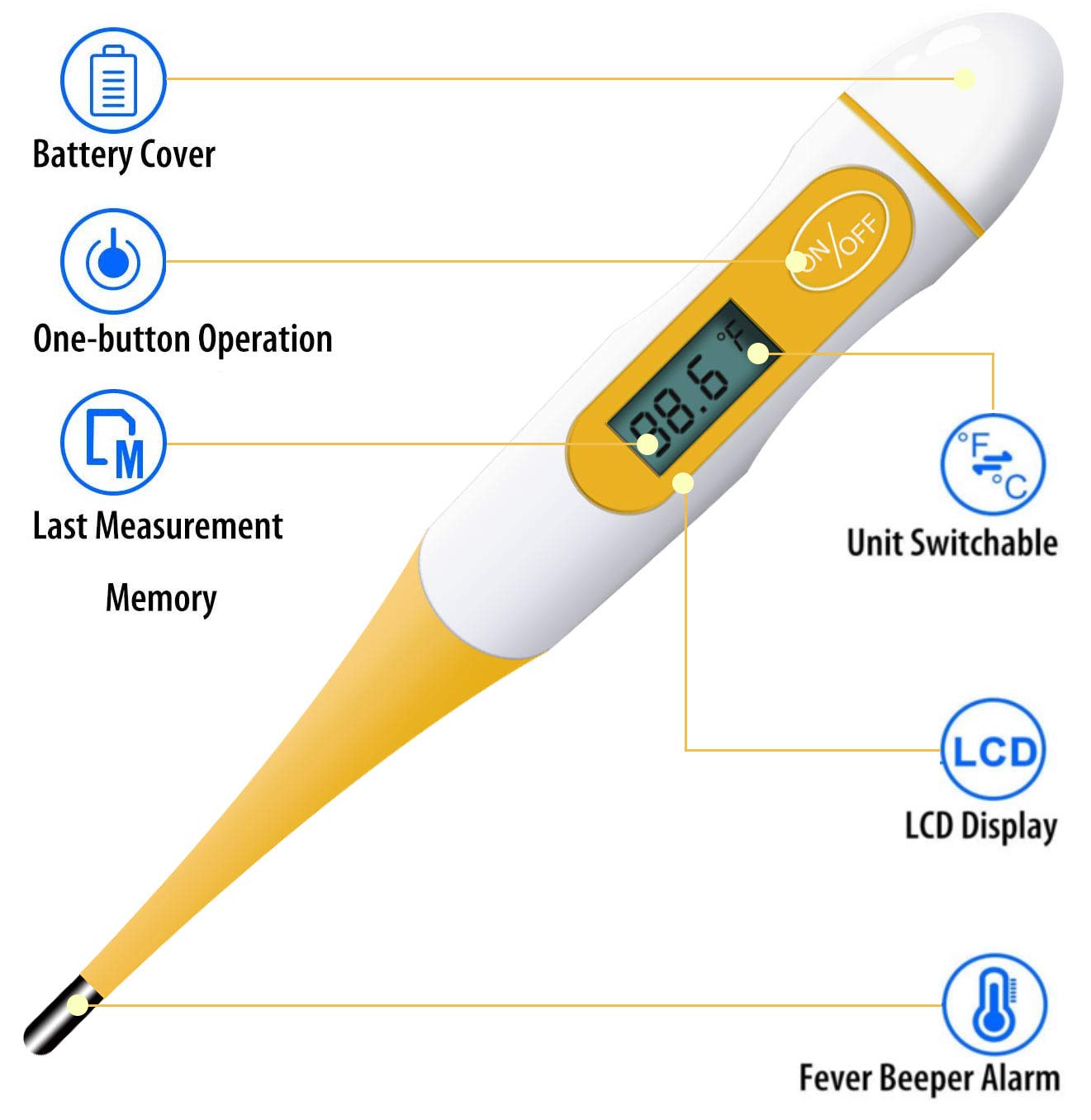 Get Special Price Oral Thermometer with Flexible Tip for Adults, Children, Kids, Baby with Accurate Fast Reading-HWC-D1