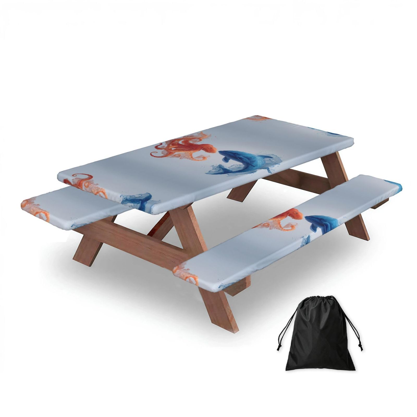Zqytgfdc Black Undersea Animals Fighting Rectangular Water-Repellent Picnic Tablecloths, Outdoor Camping, Picnic, Bbq