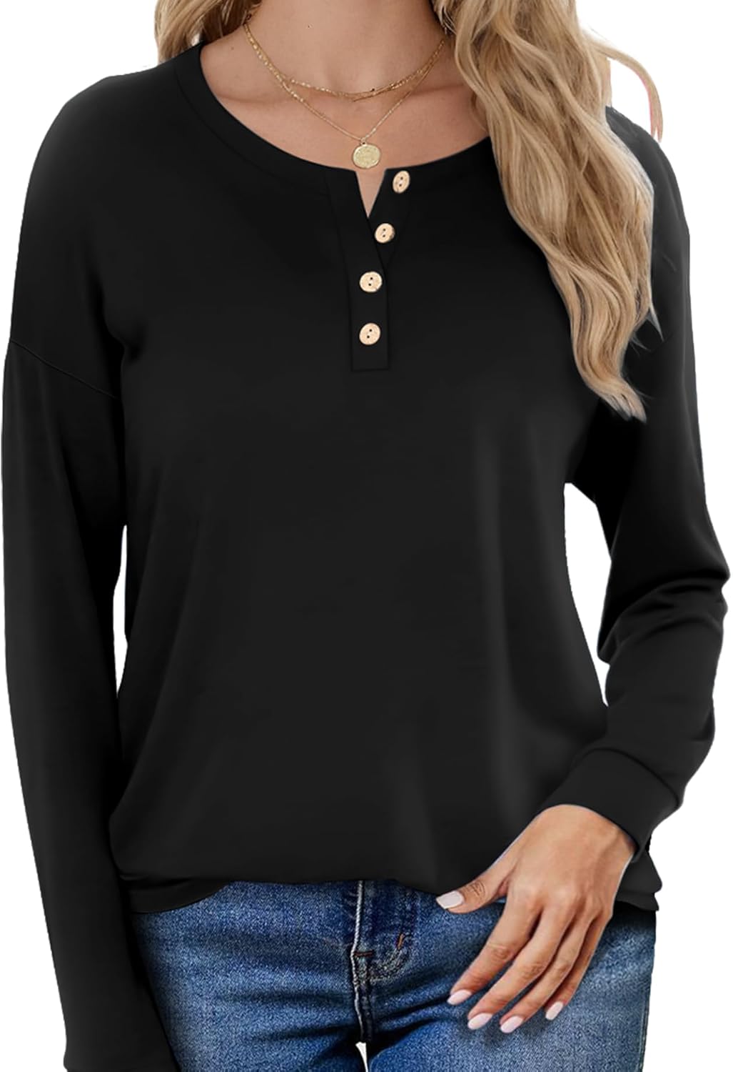 AURUZA Long Sleeve Shirts for Women Casual Tops Henley Shirts for Women Loose Fit Tunic Tops Fall Outfits Clothes