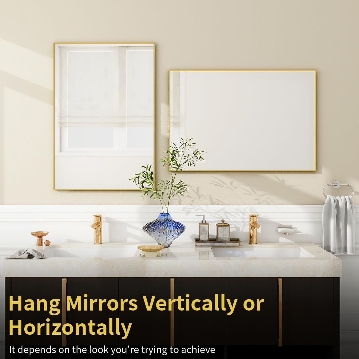 BEAUTYPEAK Wall Mirror Rectangular Bathroom Mirror with Metal Frame, Hangs Horizontal or Vertical for Living Room Bedroom Bathroom Entryway