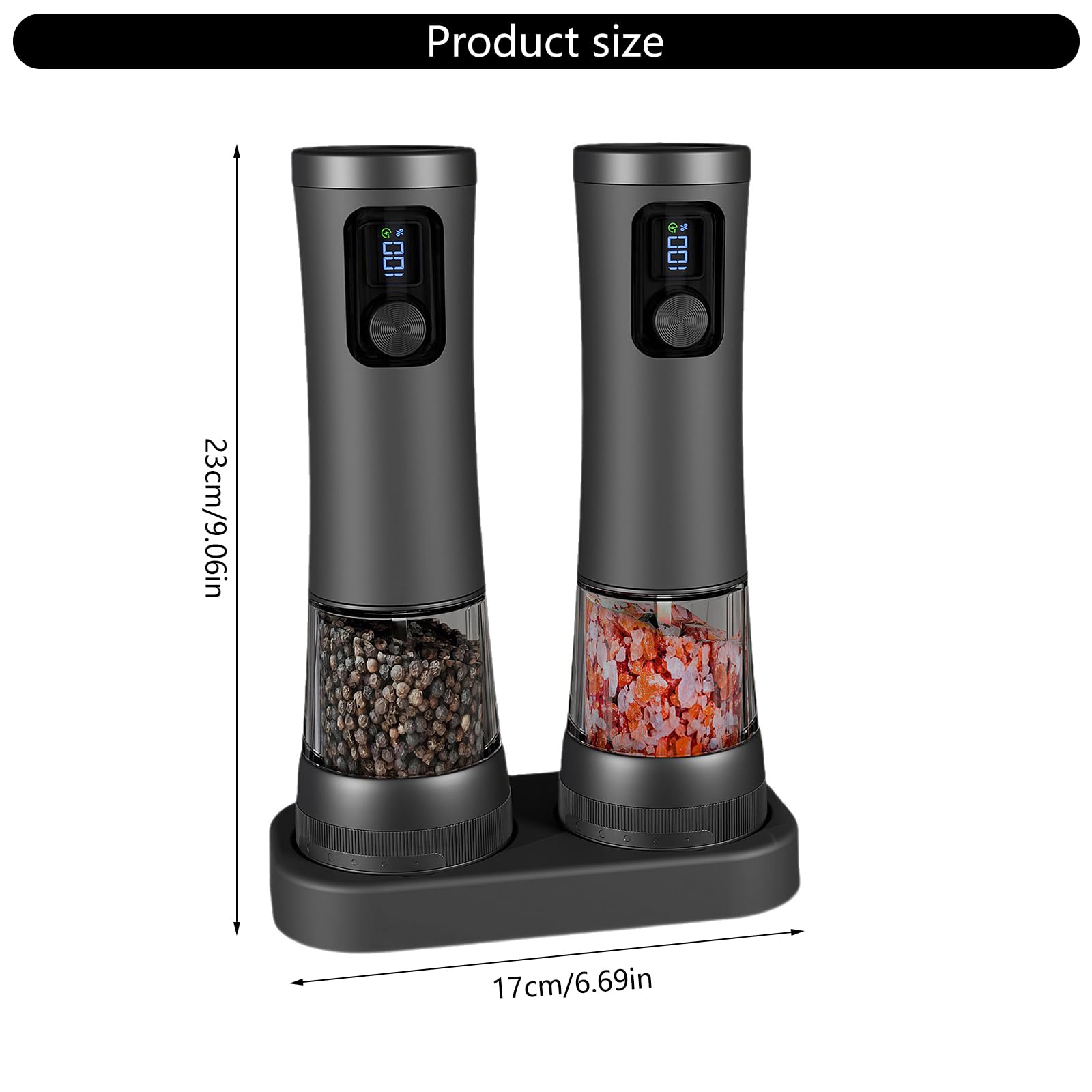 Set di macinini ricaricabili per condimenti con indicatori di alimentazione a LED, contenitore trasparente da 100 ml, opzione a doppia velocità, gadget da cucina, ricarica USB C, macinino per