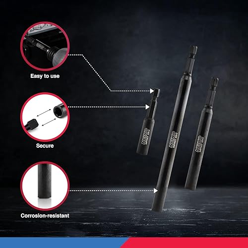 Miniatura 4 de NEIKO 11403A - Juego de soporte magnético para brocas  3 piezas  2-38, 4 y 6 Acero Cr-V premium  Diseño de vástago hexagonal de 14 pulgadas