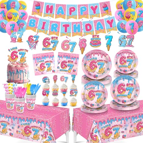 Hand-Drawn 6 7 Birthday Decorations I Was 6 Now Im 7 Party Supplies