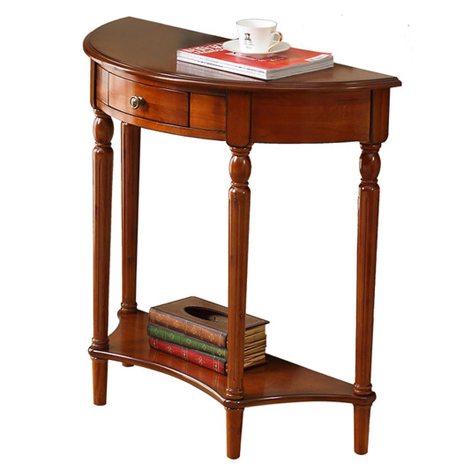 ksxnkhk Wood Console Table, Semi-Circle Entryway Table with Drawer and Shelf for Living Room, Entryway, Hallway(Brown,90x38x37.5cm/35x15x34in)