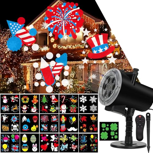 Holiday Projector Light, Syslux Halloween Christmas Projector Lights 16 HD Slides LED Waterproof Light Outdoor Indoor Lights with Remote Control for Party Garden Halloween Xmas Holiday Landscape Decor