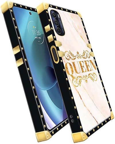 Miniatura 3 de DAIZAG Compatible con funda para Motorola Moto G 5G (2022), funda cuadrada B Queen de lujo elegante para mujeres y niñas, decoración de metal,