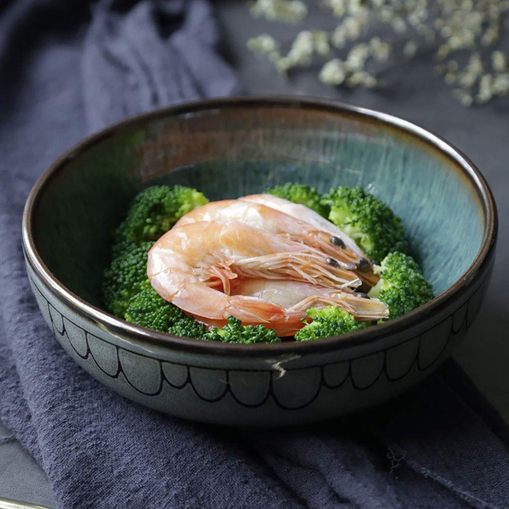 Ensaladeras 2pcs Cerámica Cuenco creativo vajilla de cerámica bajo Ramen tazón grande Ensaladera para Restaurantes y Hogares