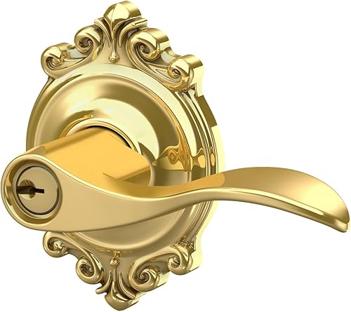 Miniatura 9 de SCHLAGE - Manija Accent con cerradura que se abre con llave y una moldura Brookshire en latón brillante