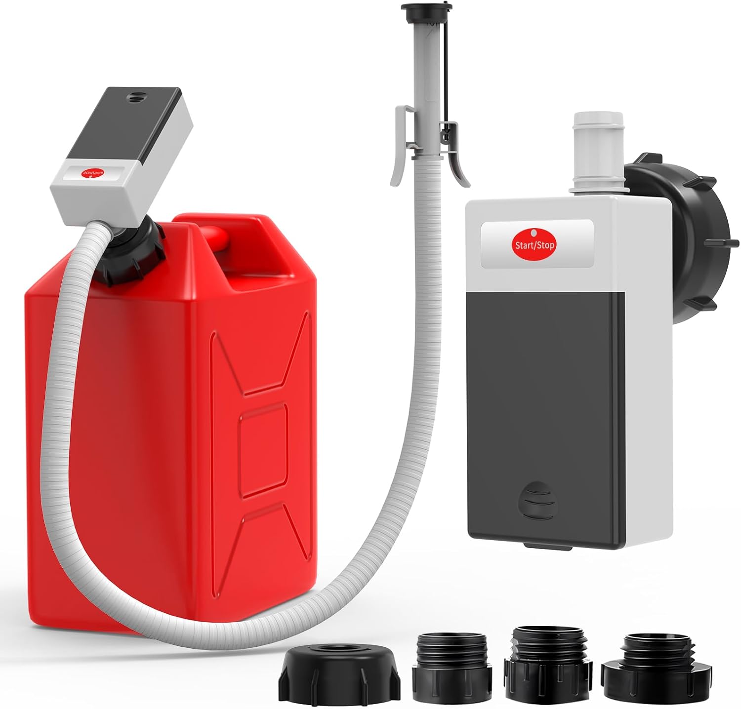 Automatic Fuel Transfer Pump with Auto Stop Sensor Overfill Protection, Fast and Safe Portable Gas Can Pump with 4 Can Adapters & 51'' Extra Long Hose for Oil, Diesel, Gasoline (3.2 Gallons Per Min) Black